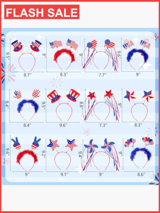 12-Pack Patriotic Headbands for July 4th Party Decorations main image 6